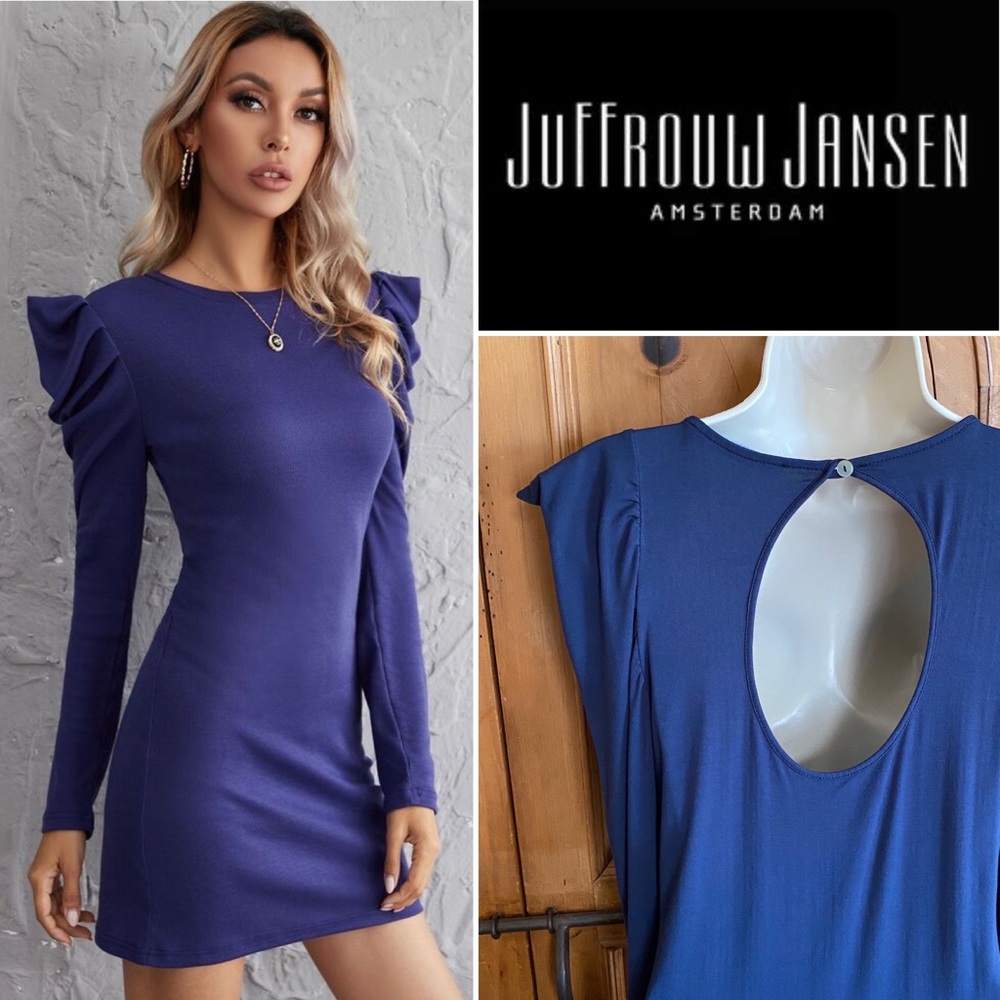 Juffrouw Jansen Amsterdam Trendy Gigot Shoulder Long Sleeve Dark Blue Dress M